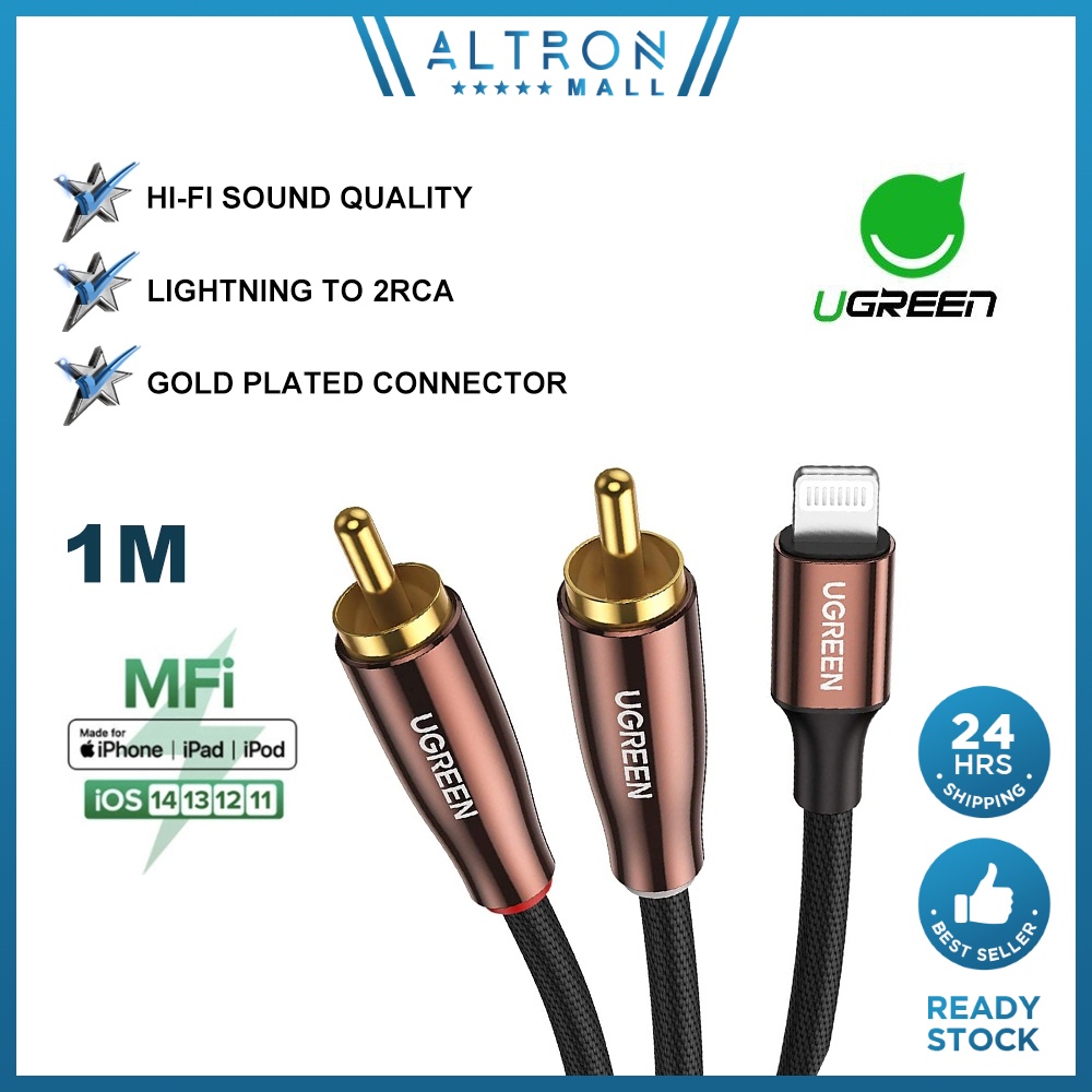 UGREEN Lightning to MFi Certified Splitter Audio Cable H-iFi Sound Male Stereo iPhone 13 ProMax 12 Pro iPad MP3 Speaker