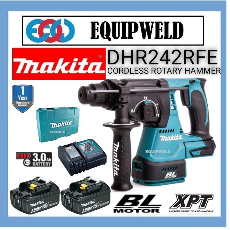 Makita 18V DHR242RFE Cordless Combination Rotary Hammer (Brushless ...