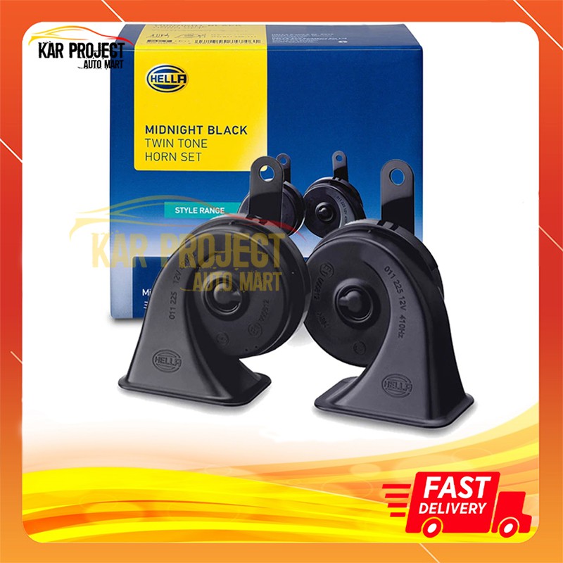 HELLA Midnight Black Horn Set Twin Tone Horn Snail-Shaped Horn Car Horn Horn Kereta Bunyi Kereta - 1 Set 2Pcs