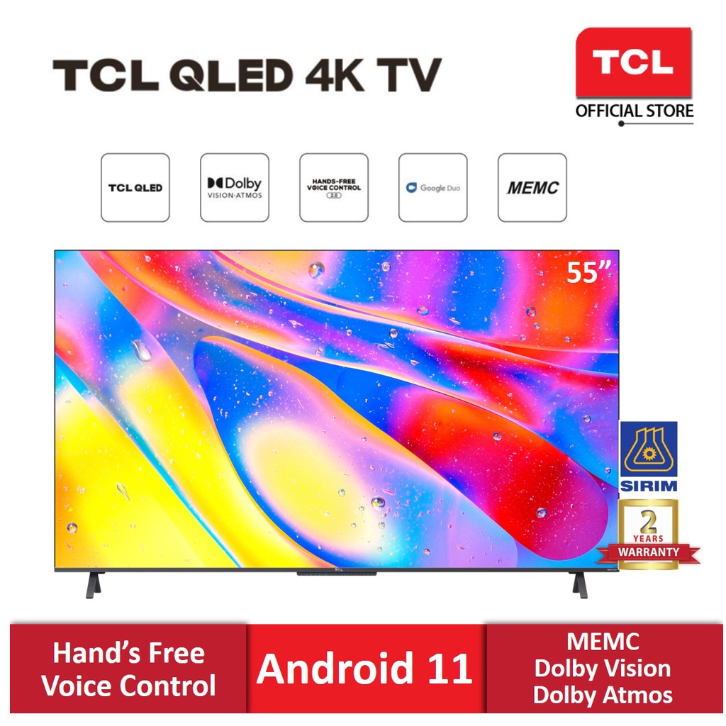 TCL QLED 4K Android Smart Ai Google TV (55") 55C725 Android 11 / MEMC / Dolby Atmos / Dolby Vision