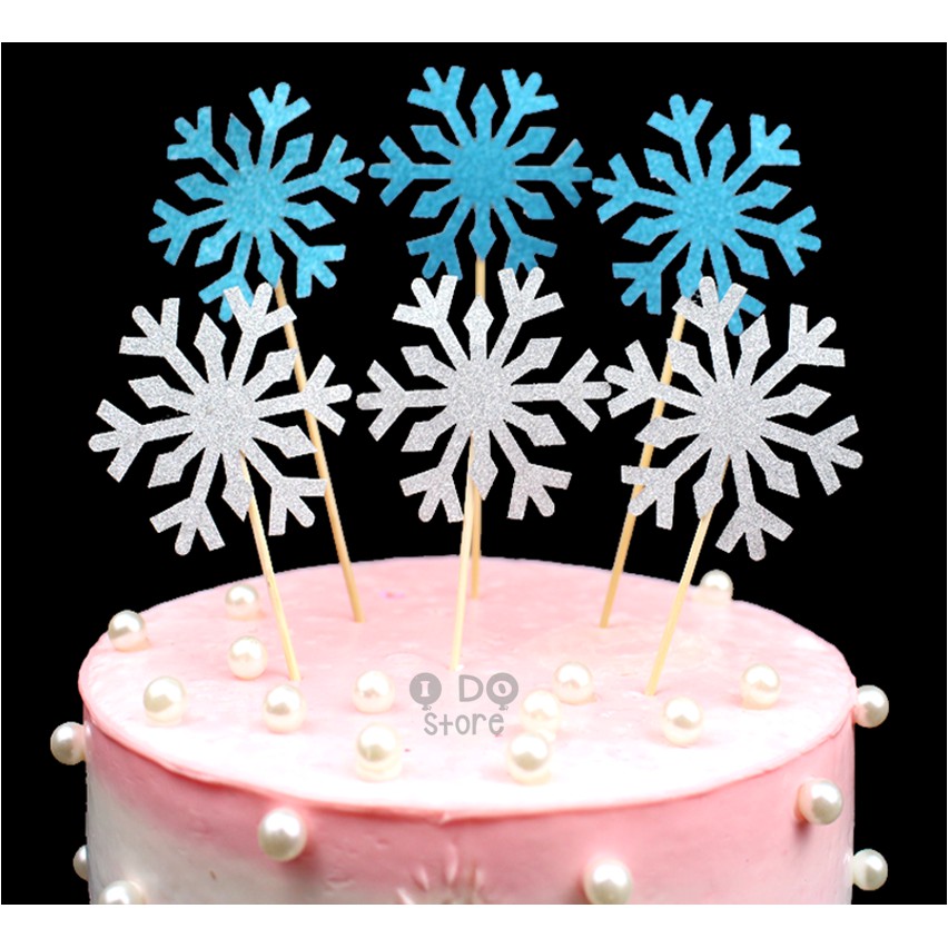 Ready Stock Glitter Snow Flake Frozen Theme Cake Topper Cake