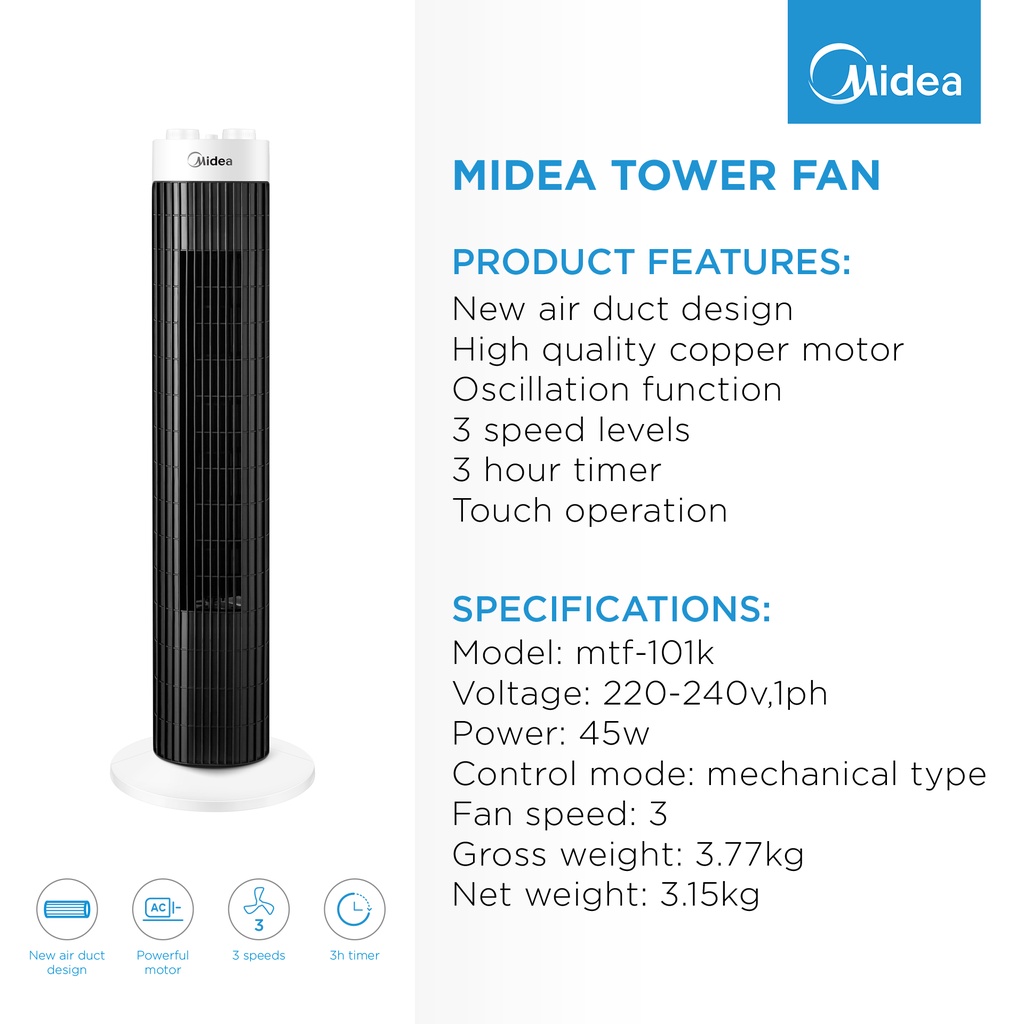 Midea Tower Fan MTF101K Seng Huat