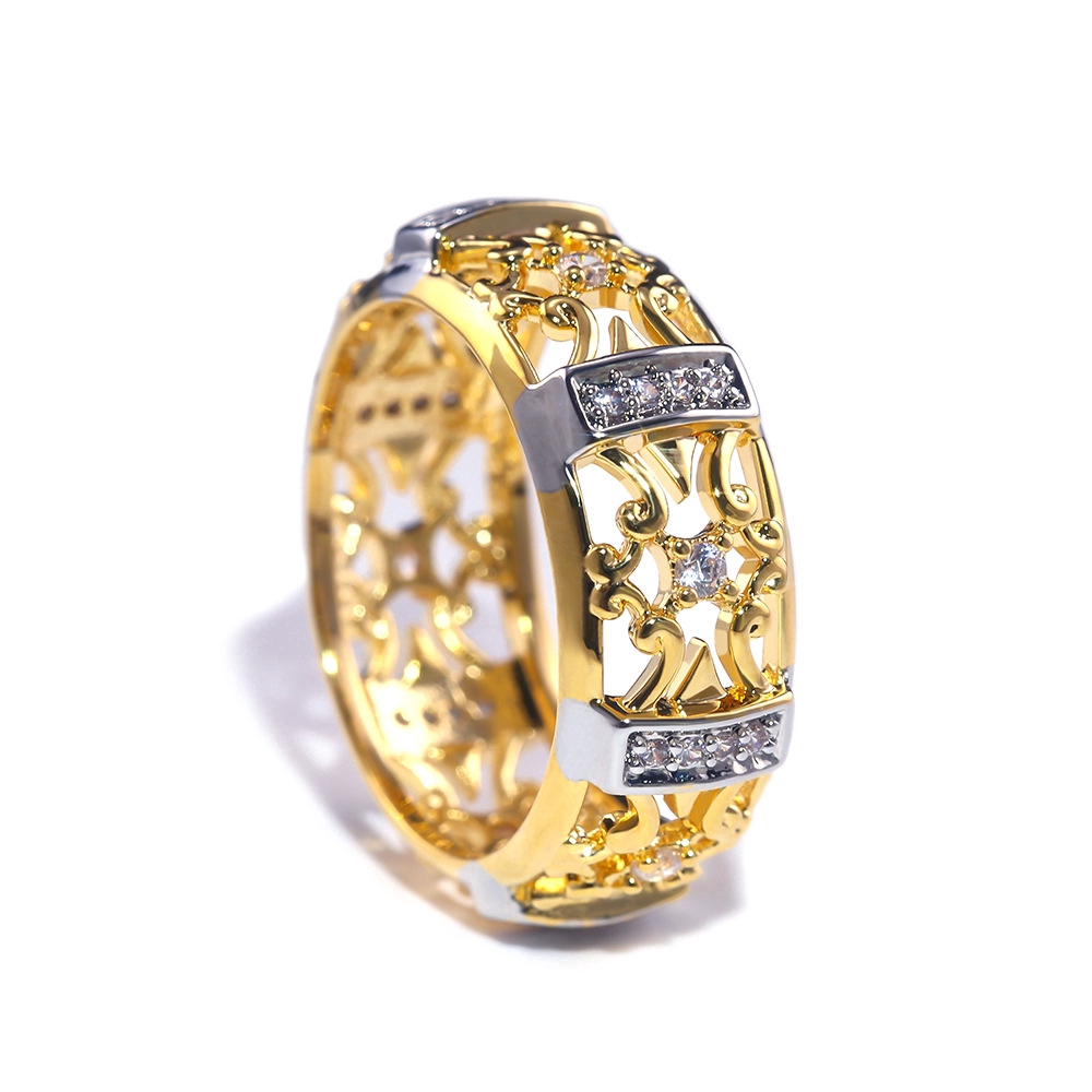 Anello vintage a fiore con zircone in oro antico intagliato_voghion.com