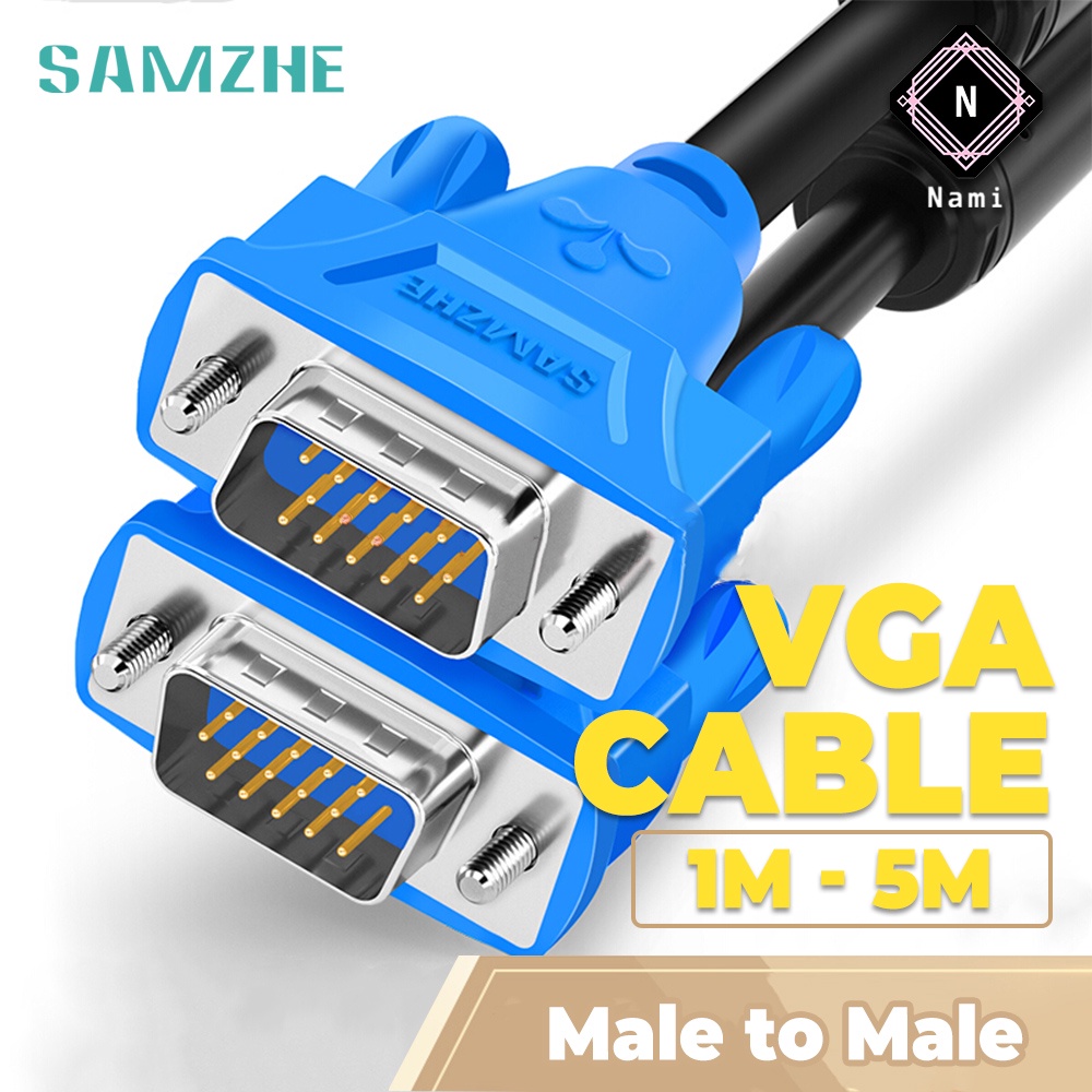 SAMZHE 1 - 5 Meter HD 1080P VGA Cable Male to Male Magnetic Rings 3+6 D-SUB for Projector Monitor VM1 