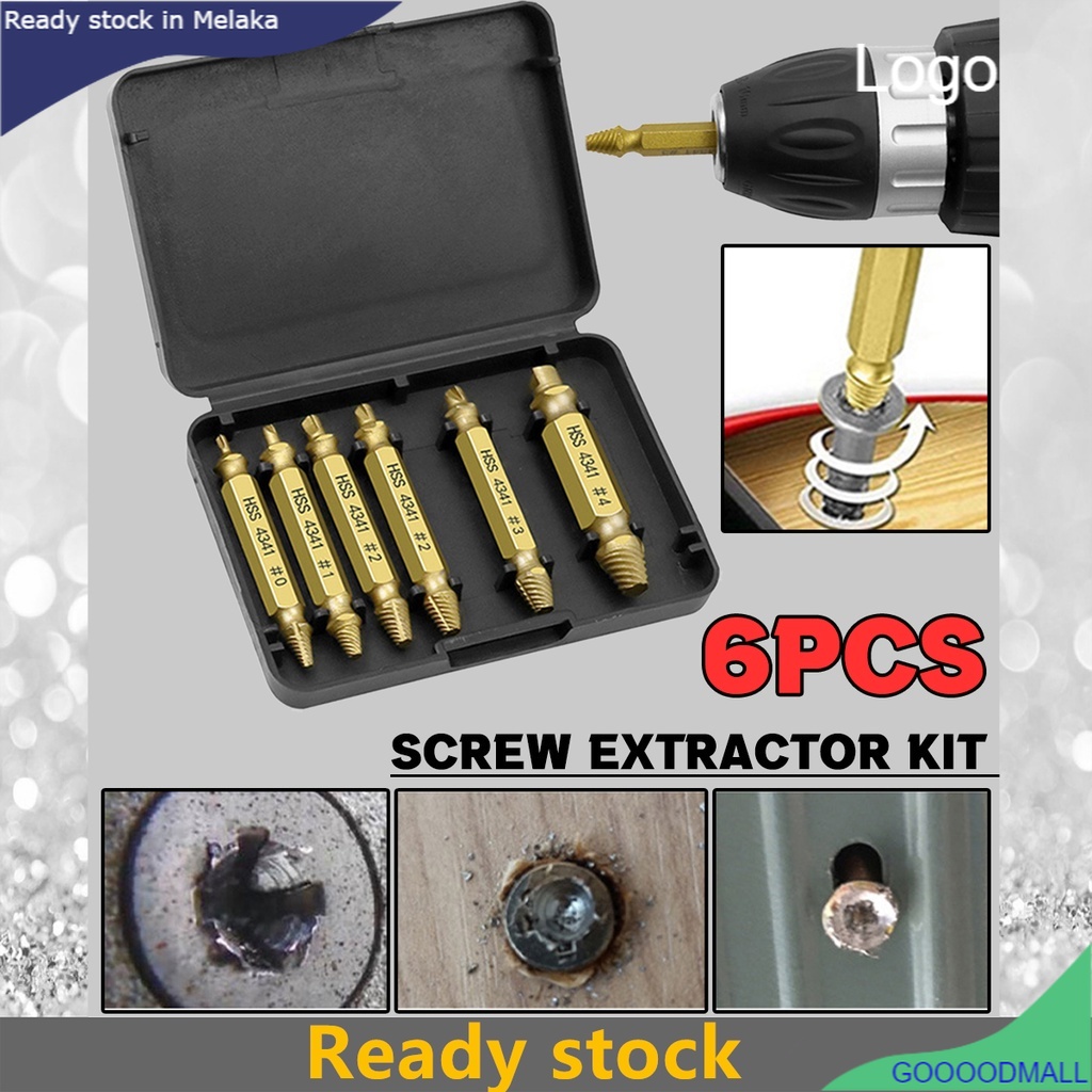 6 Pcs Damaged Screw Extractor Drill Bit Set Broken Head Screw Bolt
