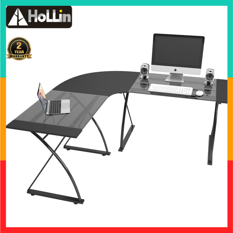 Hollin 7 Convertible Angle Laptop Table Tempered Glass Desk L Shaped Corner Office Table Study Desk Black Shopee Malaysia