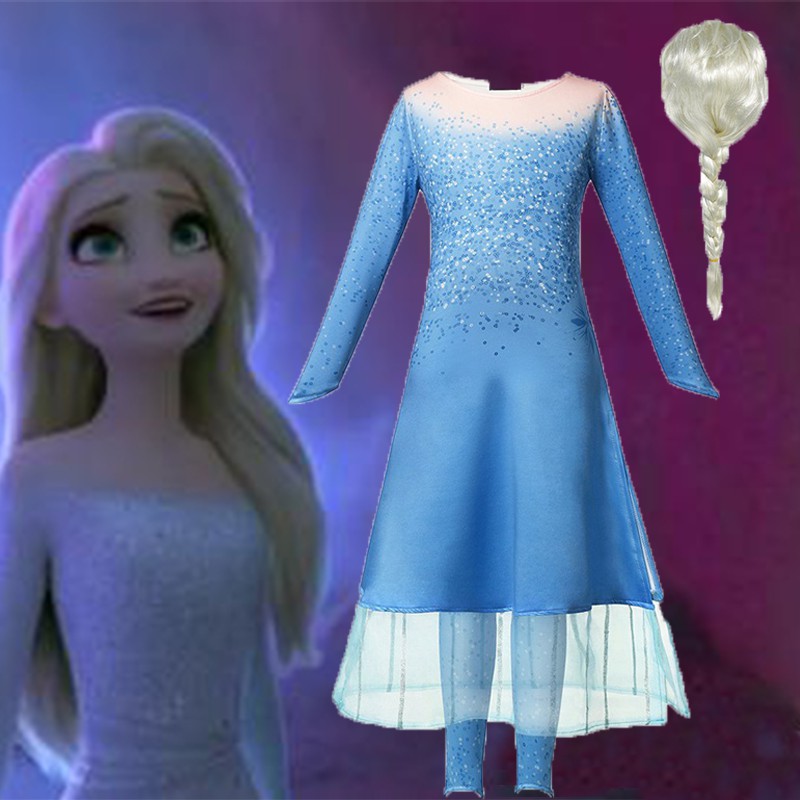 Frozen 2 Girls Dress Cosplay Costume Princess Snow Queen Outfit Elsa