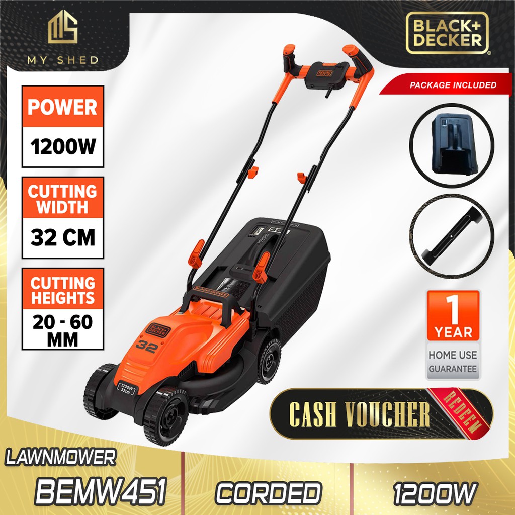 BLACK & DECKER BEMW451BH-XD Electric Lawn Mower 1200W 240V (BEMW451 ...