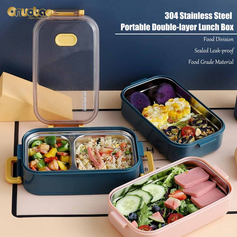 【READY STOCK】304 Stainless Steel Double-layer Lunch Box, 1.6L