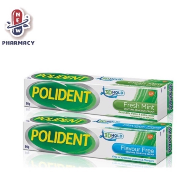 Polident Denture Adhesive Cream 60g/20g (Fresh Mint/Flavour Free