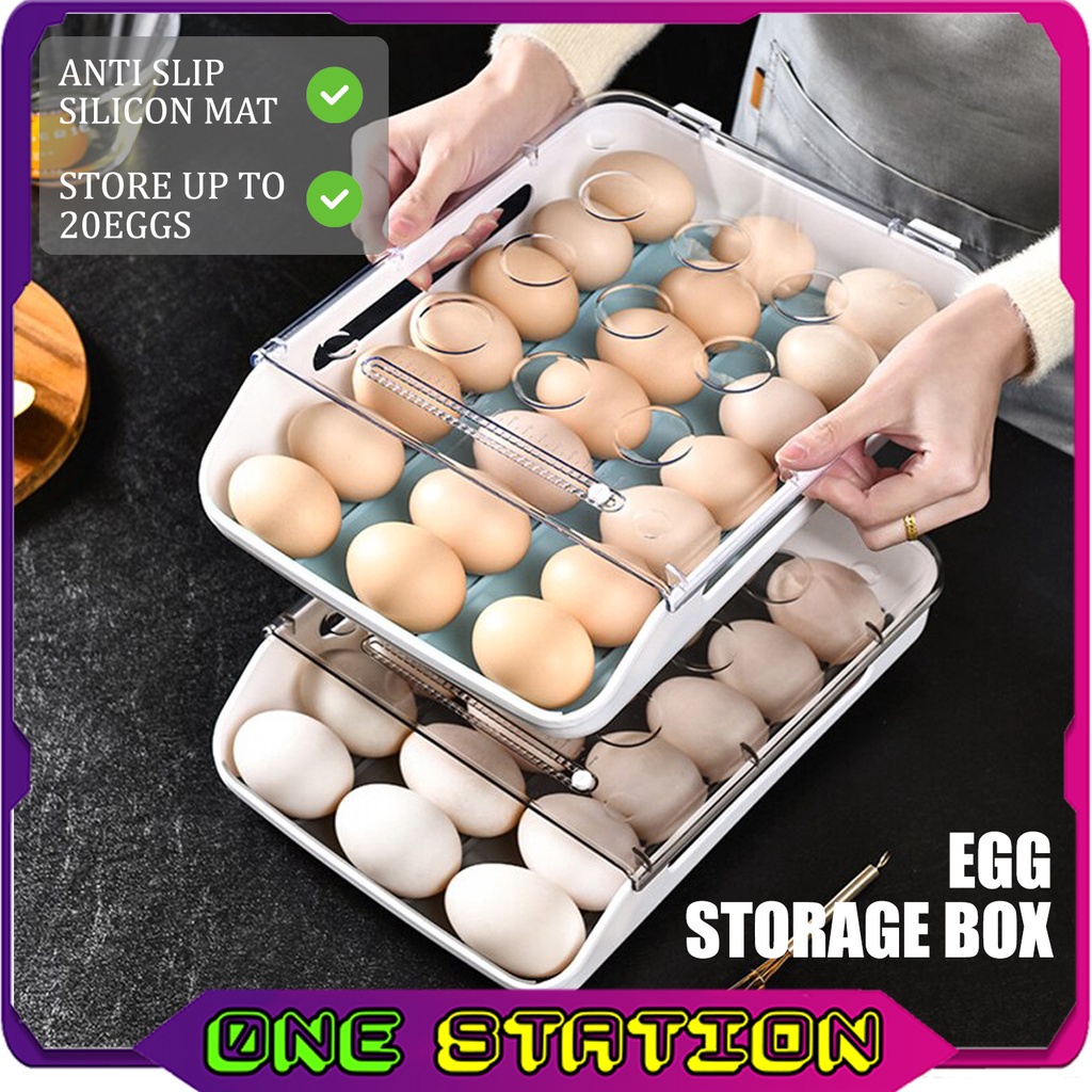 Egg Storage Box 21 Grid Auto Roll Container Egg Stackable Design Kitchen Refrigerator B…