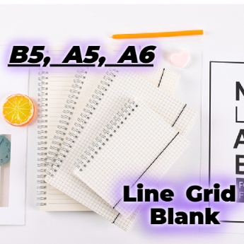 A5 / A6 / B5 Grid Line Blank Notebook Grid Notebook Line Notebook Diary Coil Spiral Book Journal Notepad Plain Buku Nota