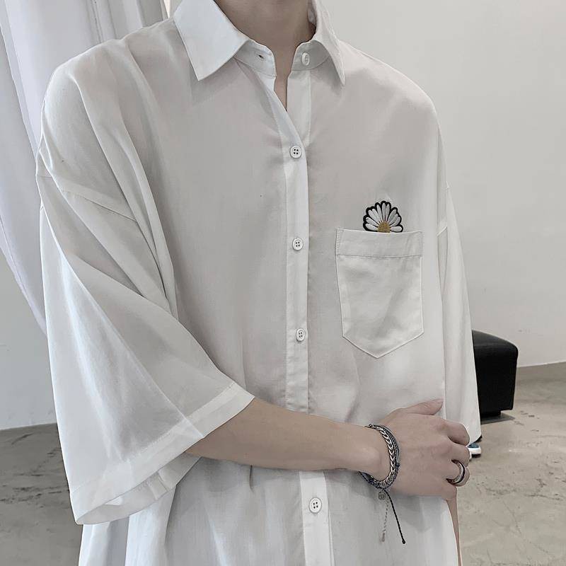 Kemeja Lelaki Baju Lengan Pendek Lelaki Berpantang Blaus Longgar Gaya Hong Kong Trend Gaya Korea Kemeja Lengan Lima Mata Jaket Lusuh Gaya Malas Tampan Shopee Malaysia