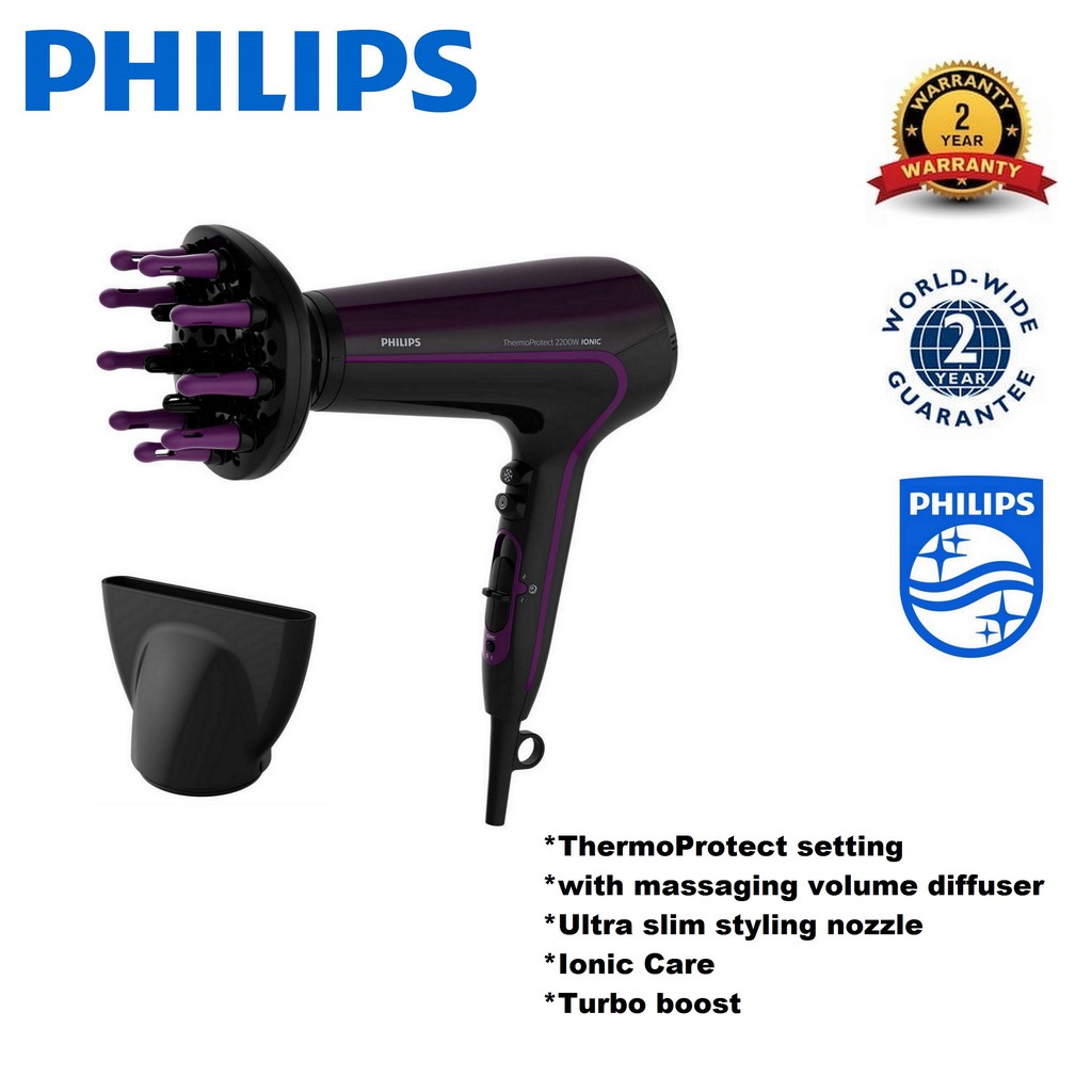 Philips Thermoprotect Ionic Hair Dryer With Massaging Volume Diffuser Hp8233 Shopee Malaysia 1838