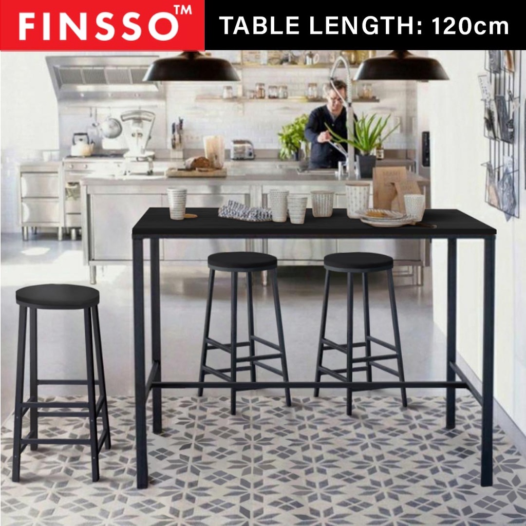 [READY STOCK] FINSSO: 120cm or 160cm x 40cm Bar Table & 2 High Bar Stool / Dining Table / Meja Makan/ Bar Stool