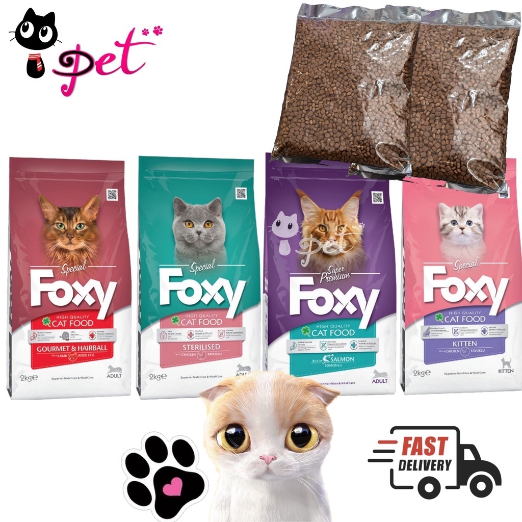 REPACK Foxy High Premium Kitten (Chicken) Adult Cat Lamb&Rice (Gourment & Hairball) Cat Food 1Kg / Makanan Kucing