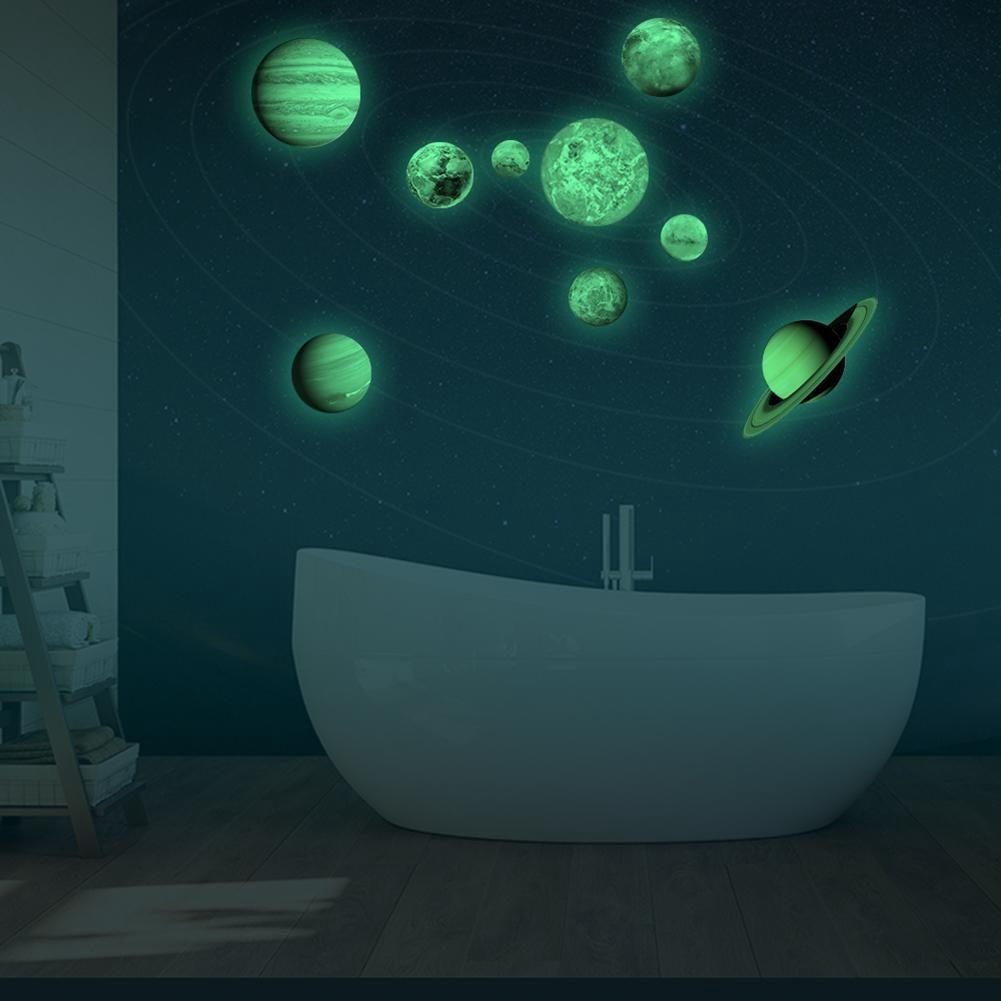 Glow In The Dark 30cm Round Planets Star Pvc Stickers Kids Ceiling Wall Bedroom