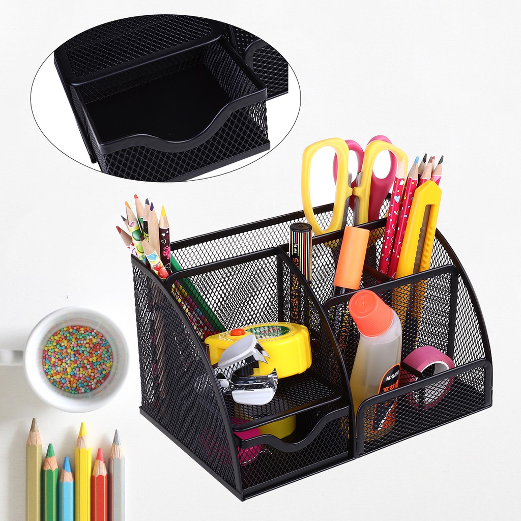 Stationery Organizer Mesh Office Desk Tidy Storage Box Container Pen ...