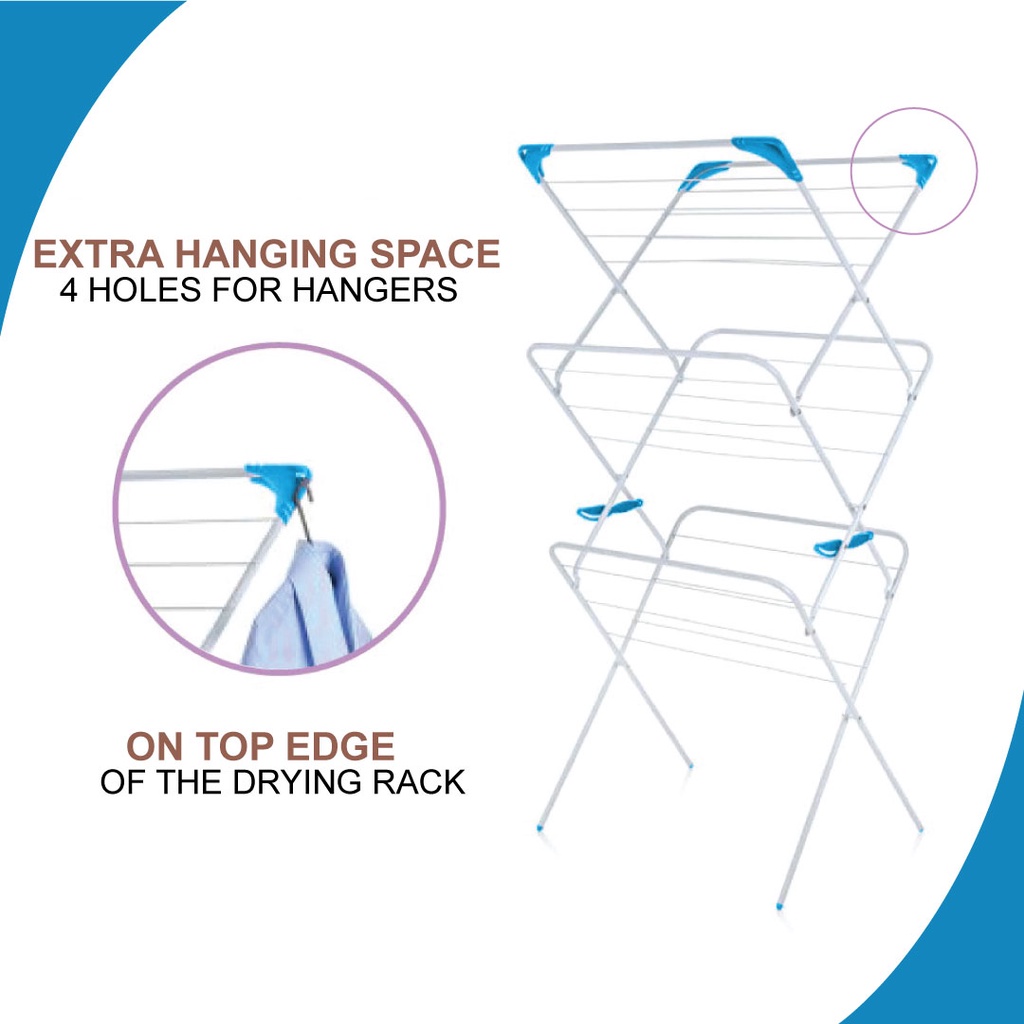 READY STOCK: Korean Hanging Rack / Ampaian Baju/ Penyidai Baju / Foldable Drying Rack with 3-Tier Stainless Steel