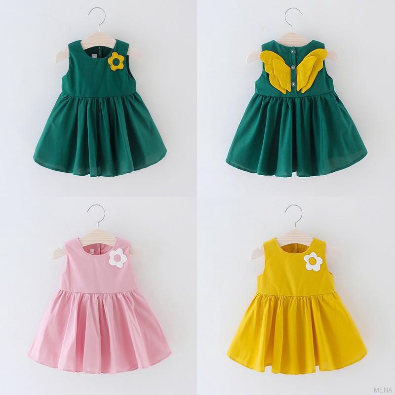 Hot Sales Summer Baby Girl Dress Floral Wings Design Dress