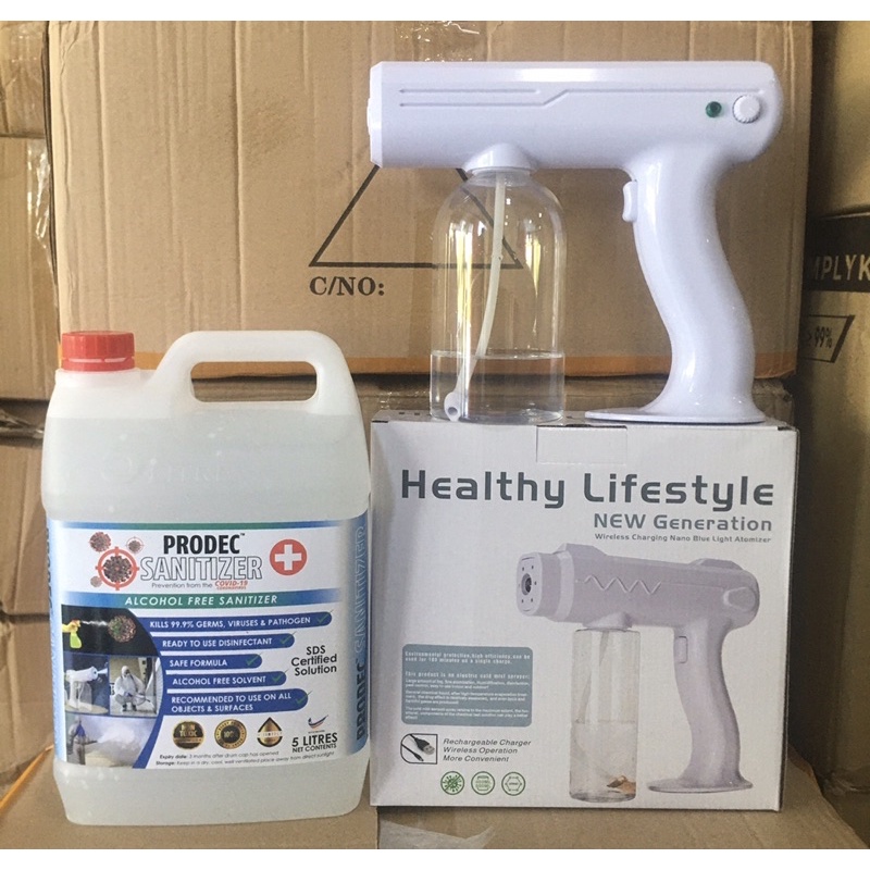 NANO SPRAYER GUN WIRELESS + ALCOHOL FREE SANITIZER 5LTR.