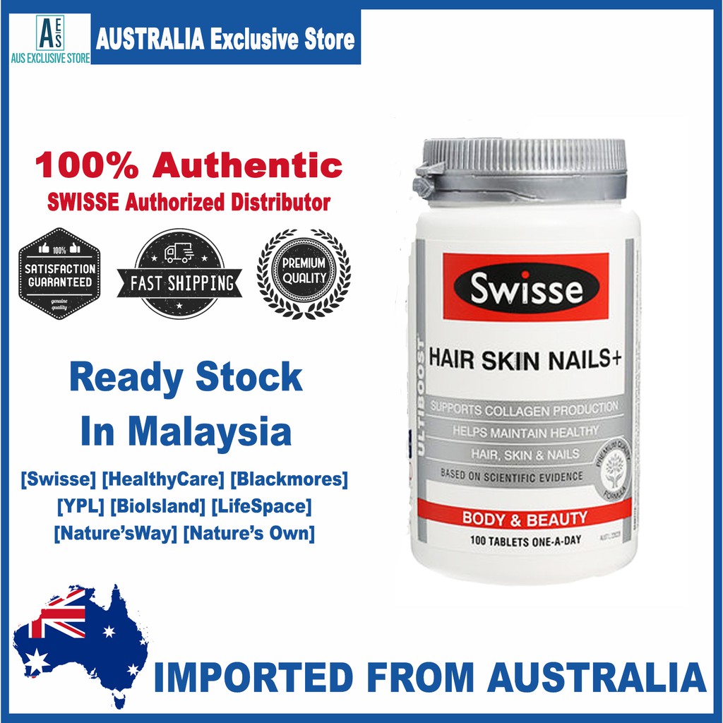 Swisse Australia Hair Skin Nails 100 Tablets One A Day