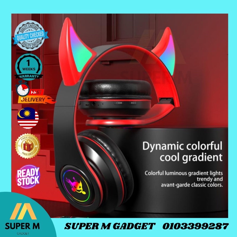 GAMING Devil Headphone Wireless Bluetooth headfone Terbaru Syaitan