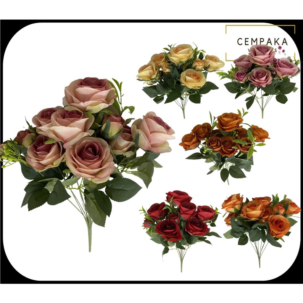 10 Heads Bulgarian Rose Bouquet Wedding Home Decor Bunga Hiasan Bunga