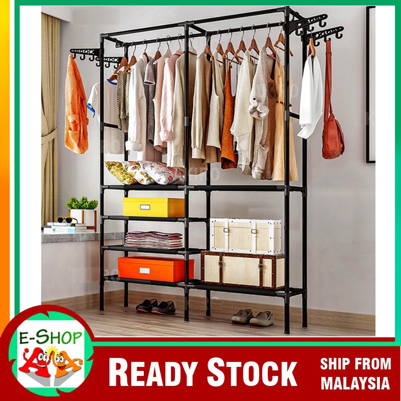 Home Storang Rak Baju Almari Kain Pakaian Rack Wardrobe Storage Saving Home Living Cabinet Almari Besi Rak Bilik Da Shopee Malaysia