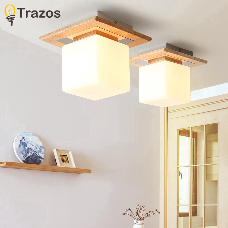 Modern Led Wooden Ceiling Lights In Square Shape Lam For Bedroom Balcony Corridor Kitchen Lighting Fixtures