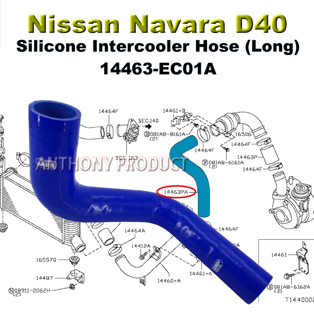Nissan Navara Intercooler Hose (Long) 14463EC01A Blue Silicone Hose (1