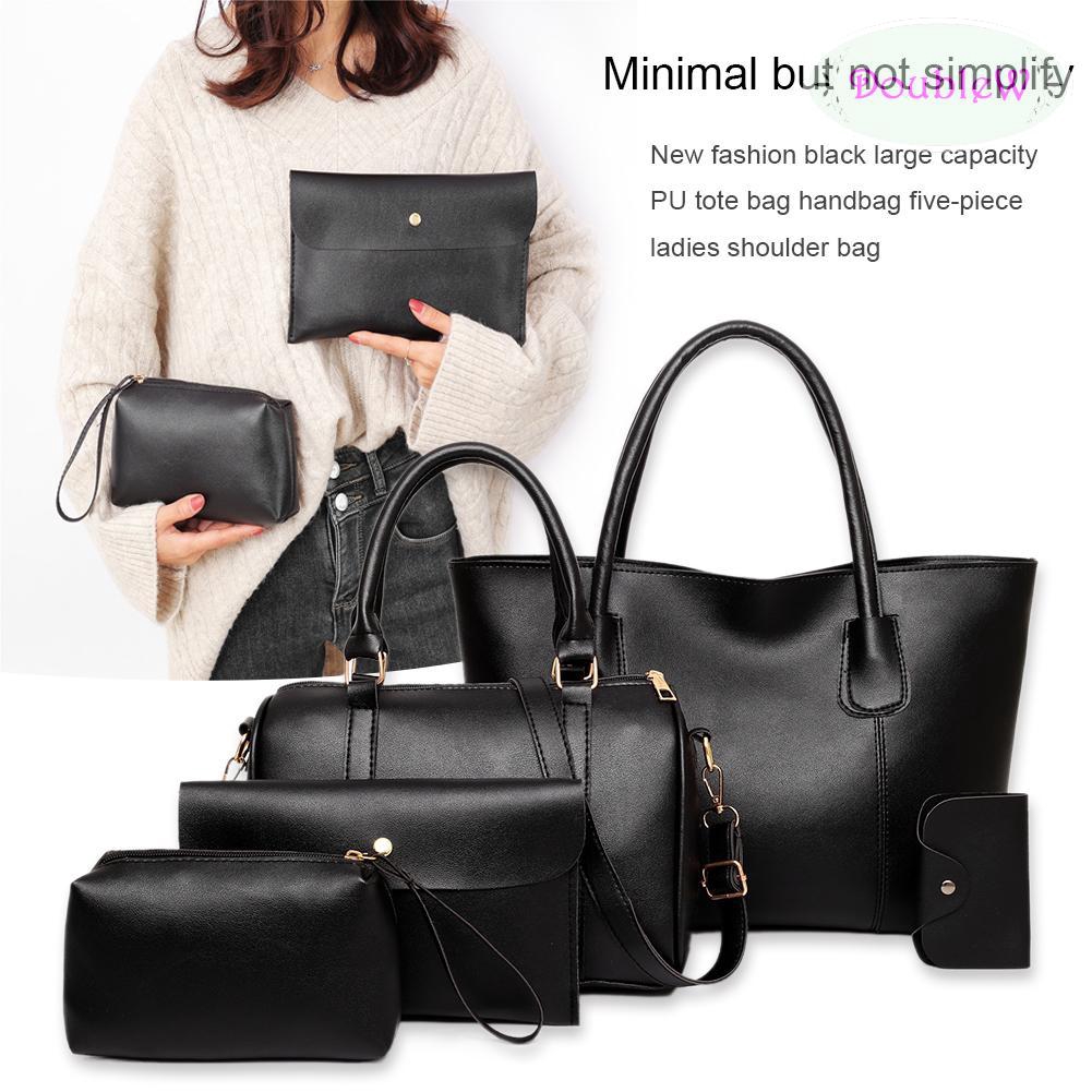 Retro Womens Patent Leather Backpack Set with Large Capacity Handbag Fashion Simple Shoulder Bag Purse Portable Card Bags
