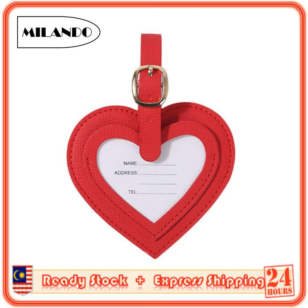 MILANDO Travel Luggage Tag PU Leather Bag Tag Key Chain (Type 4: Heart Shape)
