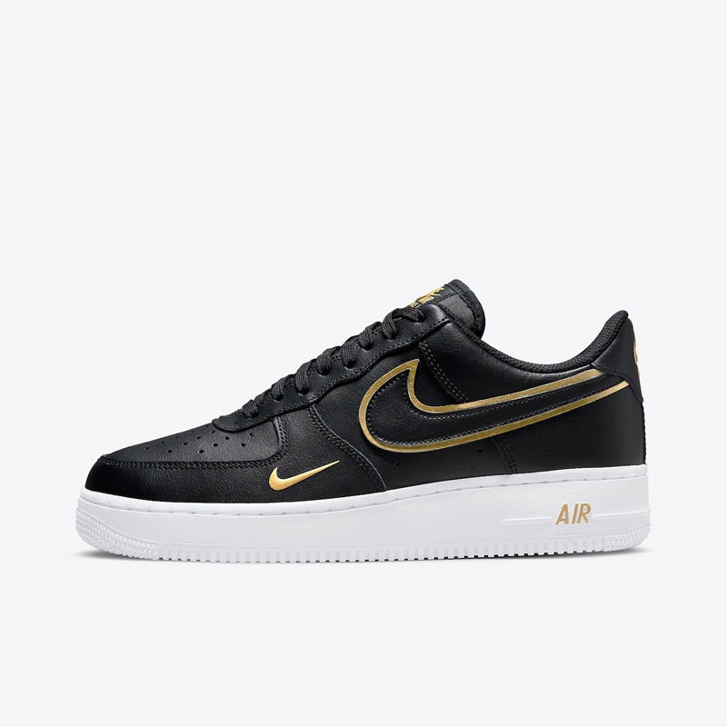 Nike Air Force 1 07 LV8 Double Swoosh Black Metallic Gold | Shopee Malaysia