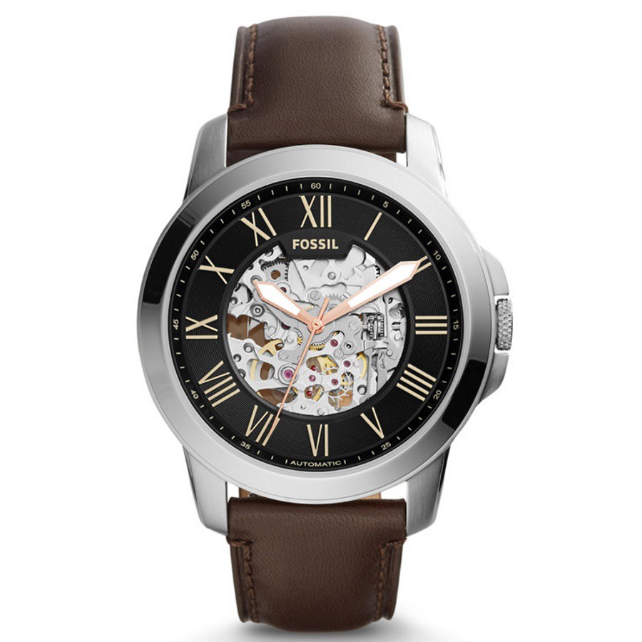 grant automatic dark brown leather watch