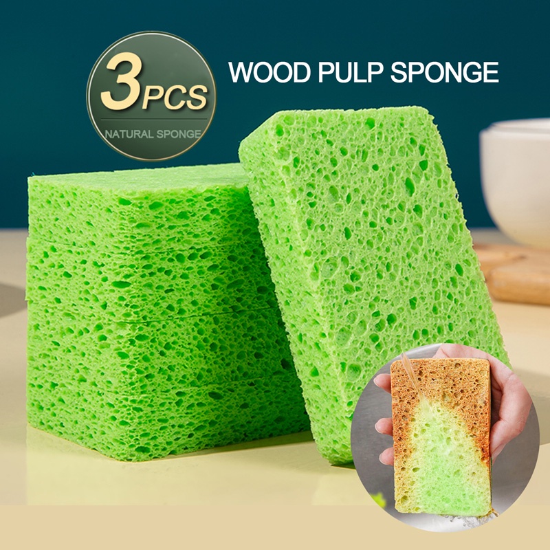 3PCS Natural Wood Pulp Cotton Mop Dishwashing Cleaning Wipe Sponge Wipe