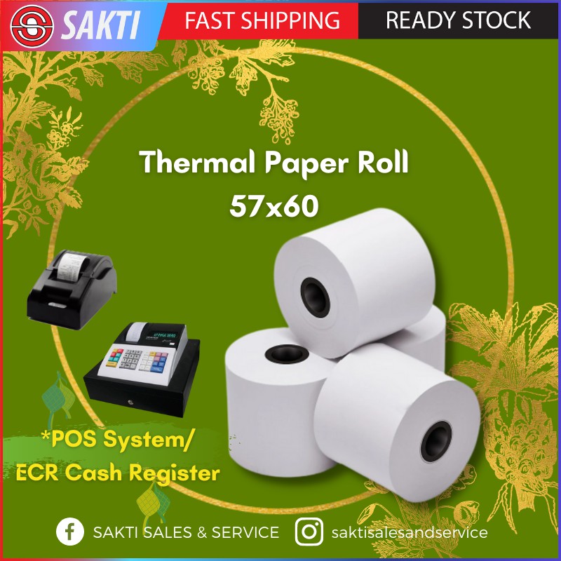 57x60mm Thermal Receipt Paper Roll Kertas Resit Mesin Printer Srs Topup Pos Food Panda Shopee 6134