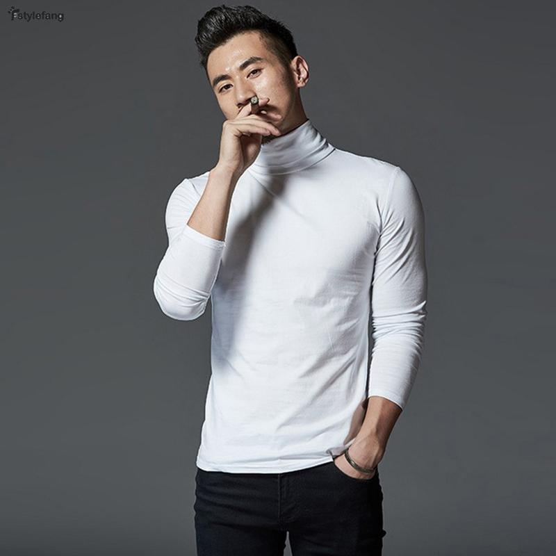 Mens Pullover Thin Slim Fit Tops High Neck Basic Long sleeve Base shirts Casual 
