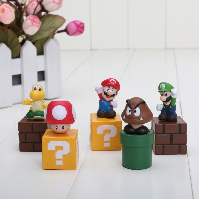 5pcs//set 5cm New Super Mario Bros figures bundle Blocks figures Mario