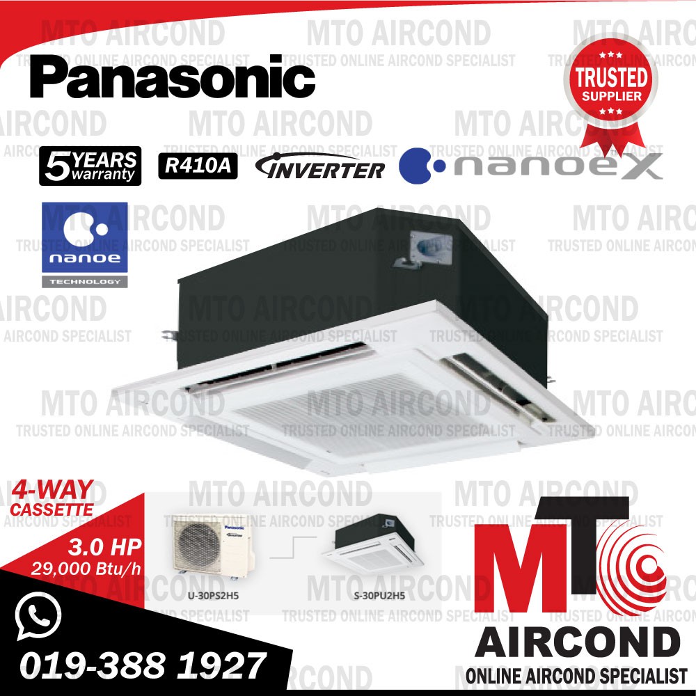Mto Panasonic 4 Way Cassette 3hp R410a Inverter Nanoe X Ceiling Cassette S 30pu2h5 1 U 30ps2h5 1 29000btu Shopee Malaysia