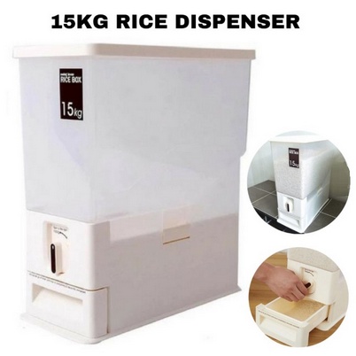 Rice Storage Dispenser Container Storage Cereal Bucket Moisture-Proof Kitchen Organiser Bekas Beras   (12/15kg)