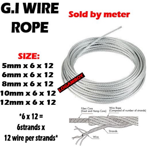 GI WIRE ROPE TALI DAWAI CABLE Galvanized (GI) Steel 5mm 6mm 8mm 10mm