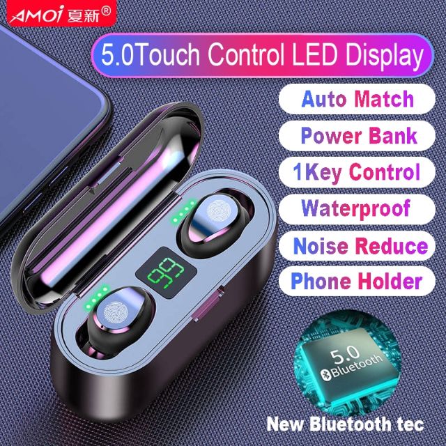 New Amoi F9 Bluetooth Headset with Power Display Touch Wireless