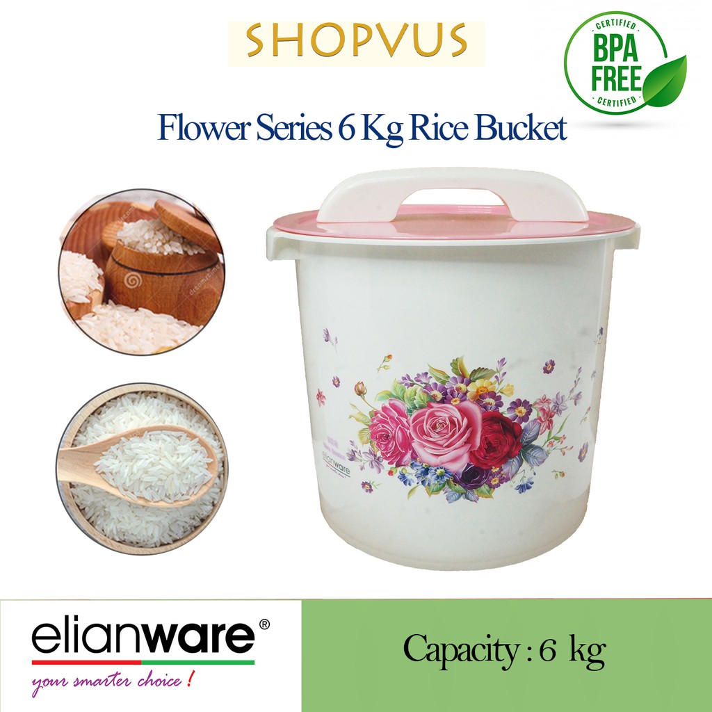 Flower Series Elianware 6kg Rice Dispenser / Rice Bucket BPA Free / Bekas Beras / Nasi 6kg BPA Free Elianware