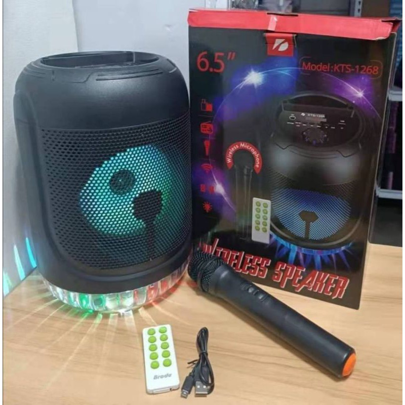 KTS-1268 Karaoke Portable Wireless Mic Bluetooth Speaker  Supported USB, AUX, Memory Card