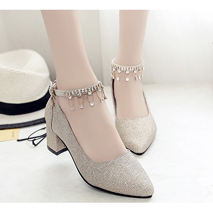 Kasut kawin glitter tumit lebar wedding shoes for bride bridal kasut ...