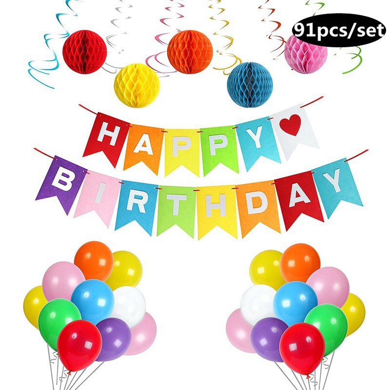 91 Pcs Of Rainbow Party Decorations Supplies Shopee Malaysia
