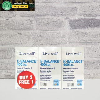 Live-Well E-Balance 400 i.u. (Natural Vitamin E) 2x60's Free 60's [Exp:07/2024]