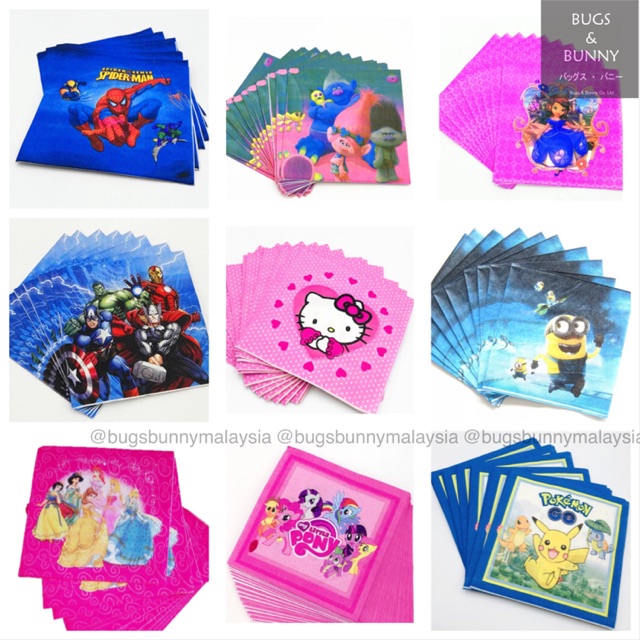 20 S Cartoon Napkin Kids Birthday Party Baby Shower Disposable