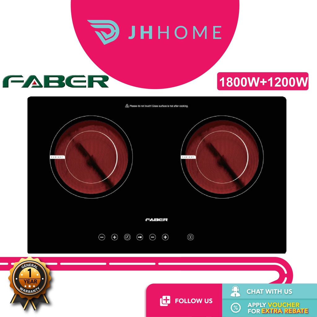 Faber 2 Burner Built In Ceramic Cooker (1800W/1200W) FCH3C/69Bk Ceramic